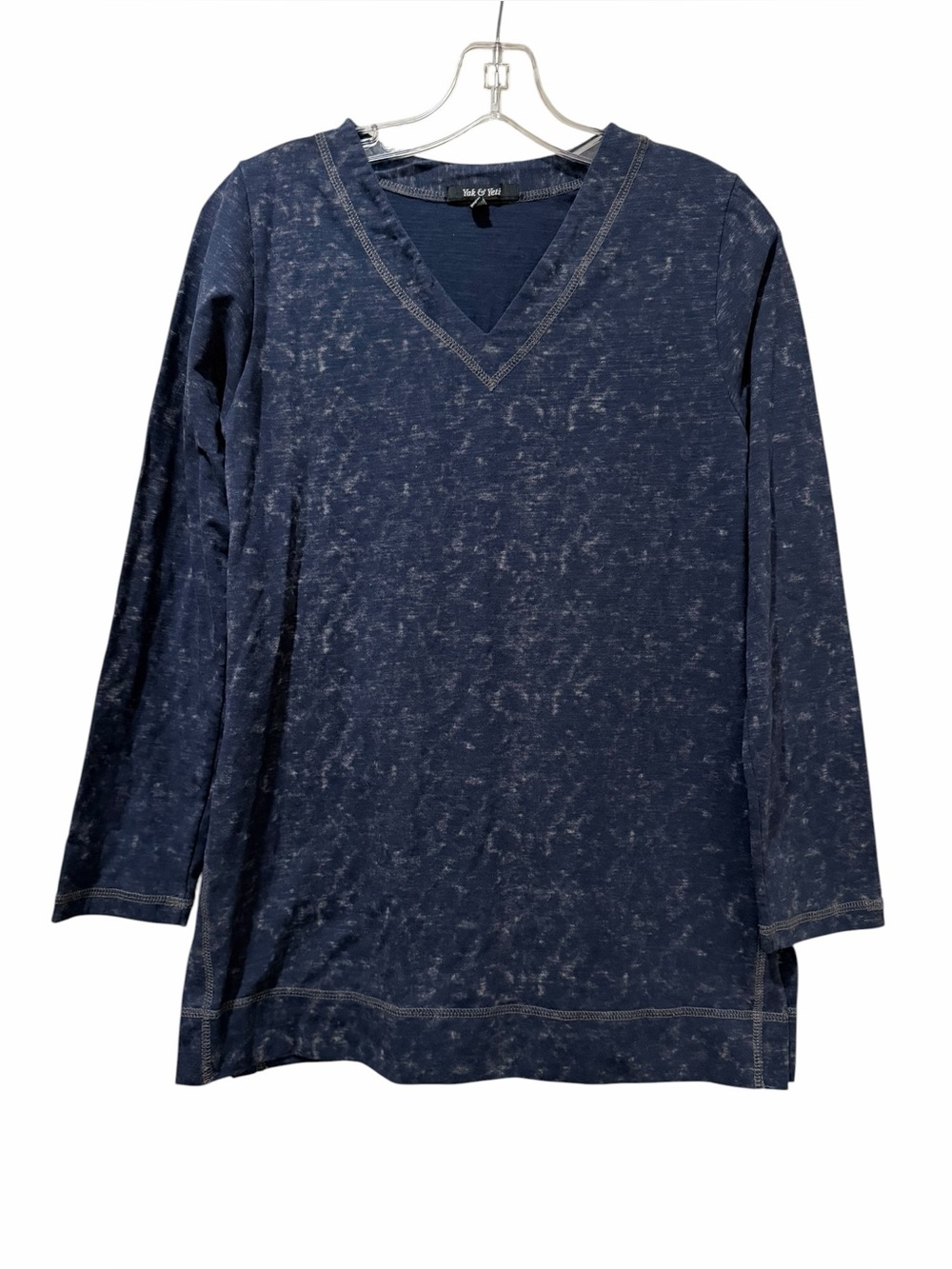 Yak & Yeti Small 100% Cotton Blue Acid Mineral Wash 3/4 Sleeve V Neck Shirt B6